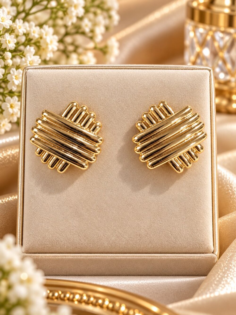 Laundry by Shelli Segal Gold Geometric Ribbed Knot Statement Earrings - Jewelry